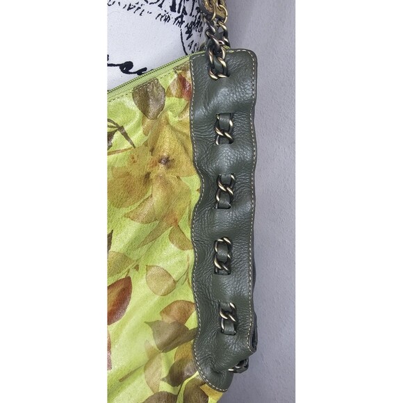 Vtg Sharif Studio Botanical Green Yellow Leather Hobo Bag Alligator Chain Accent - Picture 8 of 16